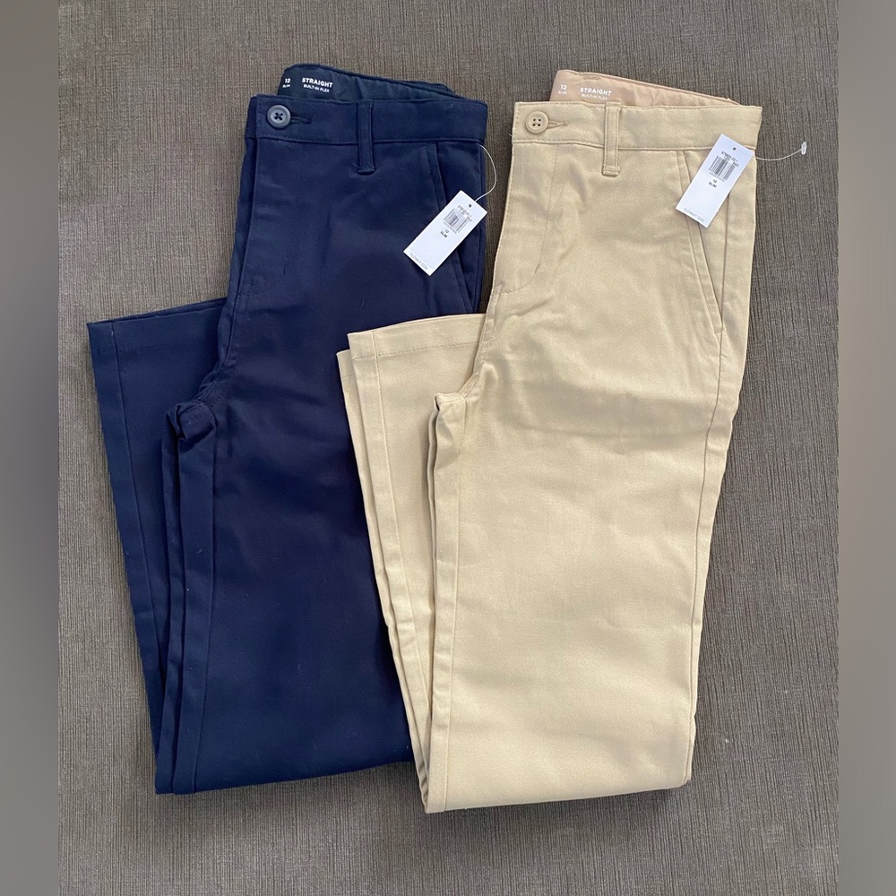 Boys 12 Slim uniform pants set of 2 Old Navy khaki navy blue school recital